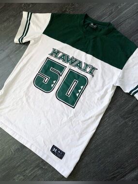 In4mation Hawaii 50 Jersey Tee Shirt Green/White XL NWOT